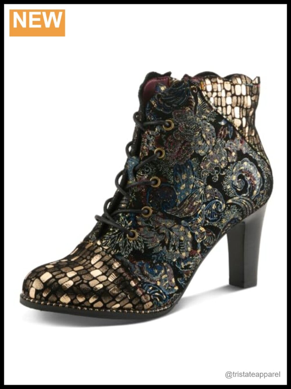 Women's Metallic Leather Ankle Booties Glitter Zip Heels